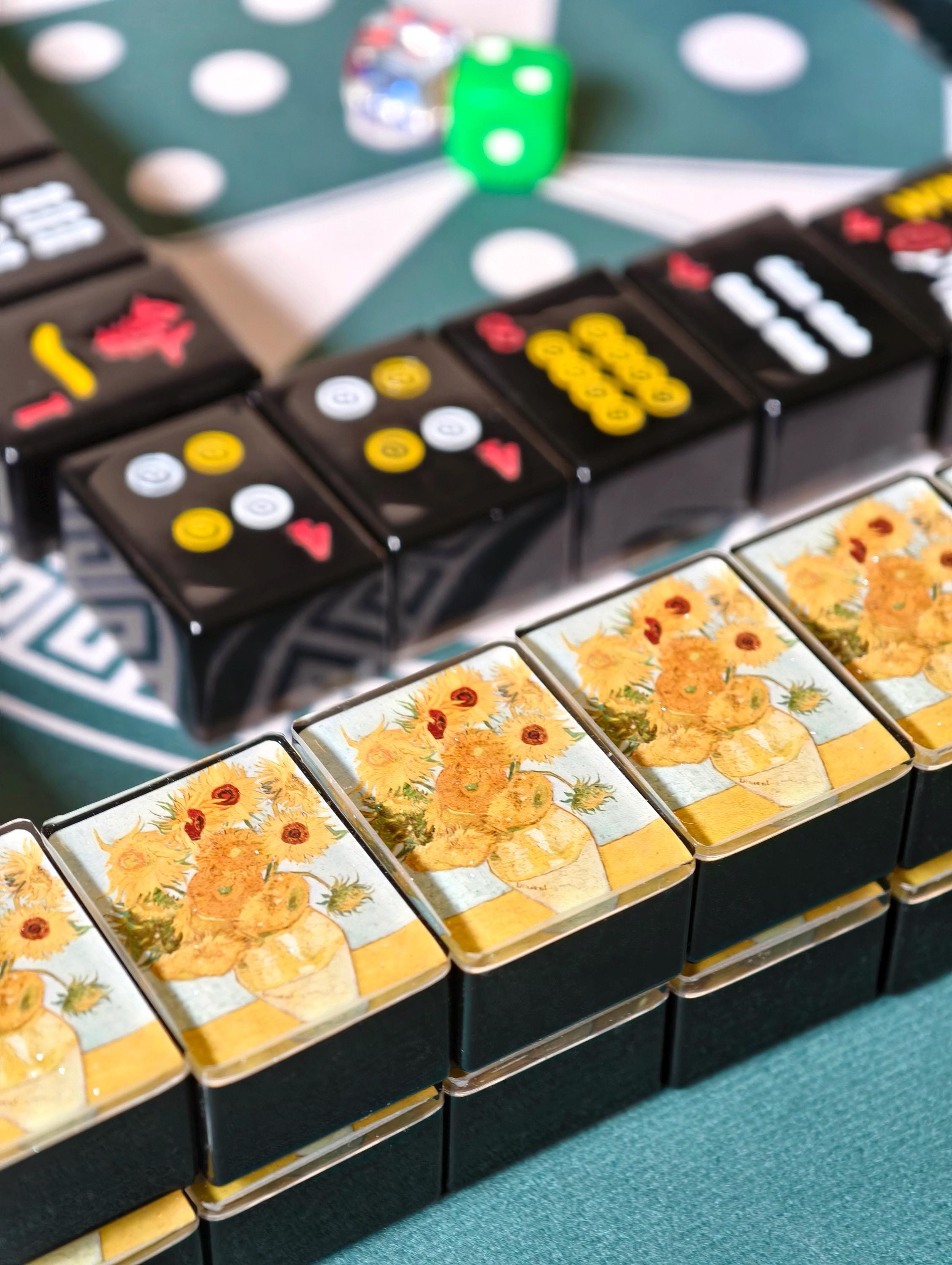 Custom Sunflowers Handcrafted Resin Mahjong Tiles