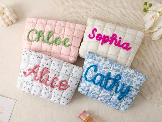 Personalized Quilted Nylon Makeup Bag
