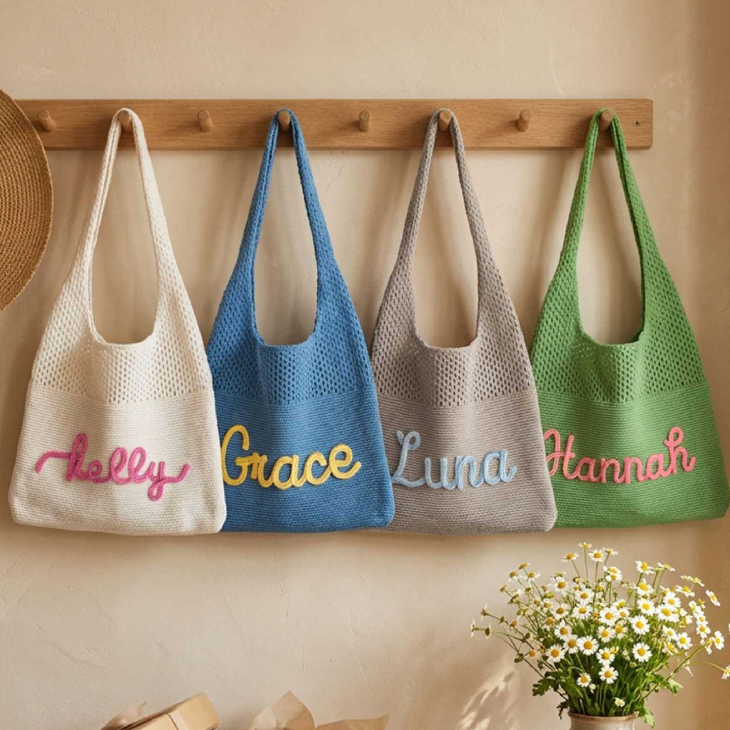 Custom Embroidered Knit Beach Tote Bag