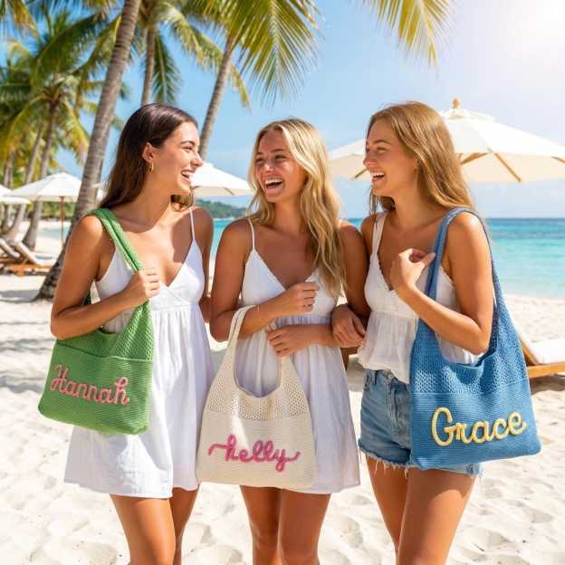 Custom Embroidered Knit Beach Tote Bag