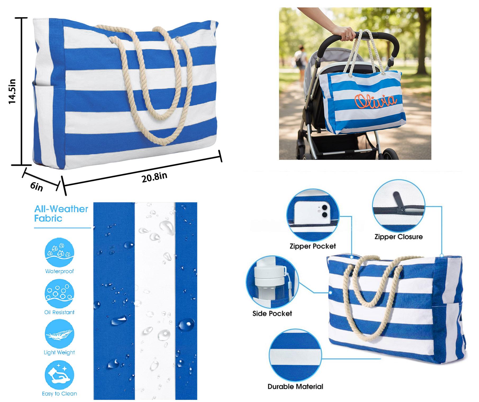 Personalized Beach Tote Bag with Zipper