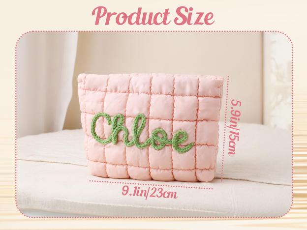 Personalized Quilted Nylon Makeup Bag