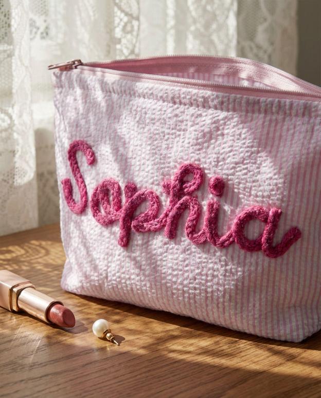 Preppy Cosmetic Bag👝Custom Seersucker Makeup Bag
