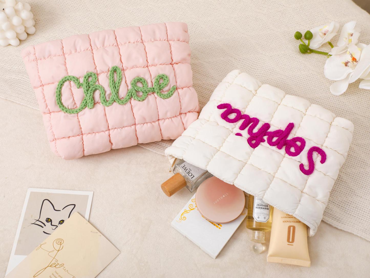 Personalized Quilted Nylon Makeup Bag