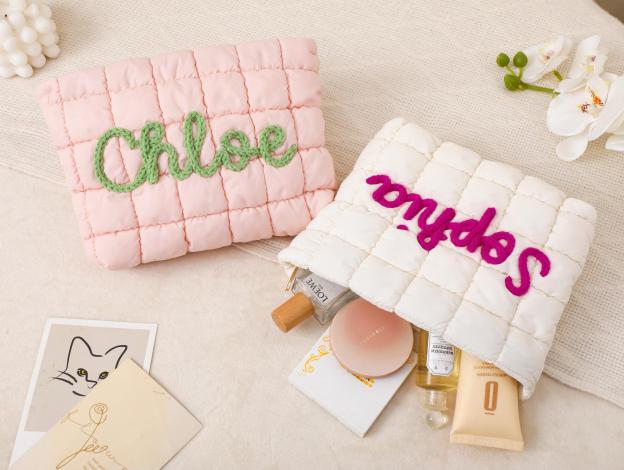 Personalized Quilted Nylon Makeup Bag