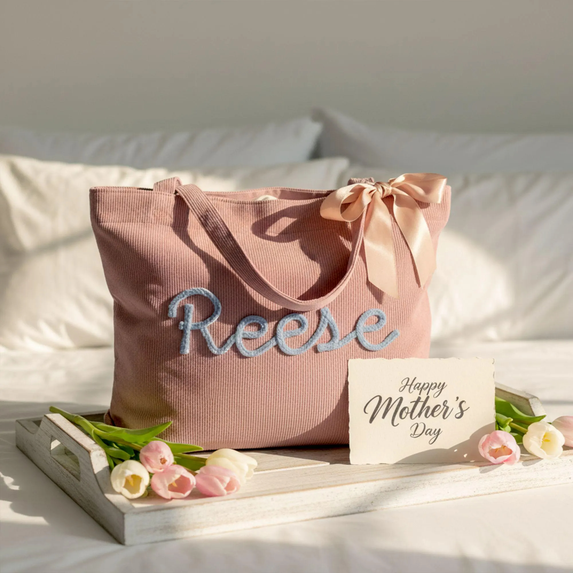 Custom Corduroy Tote Bag with Zipper