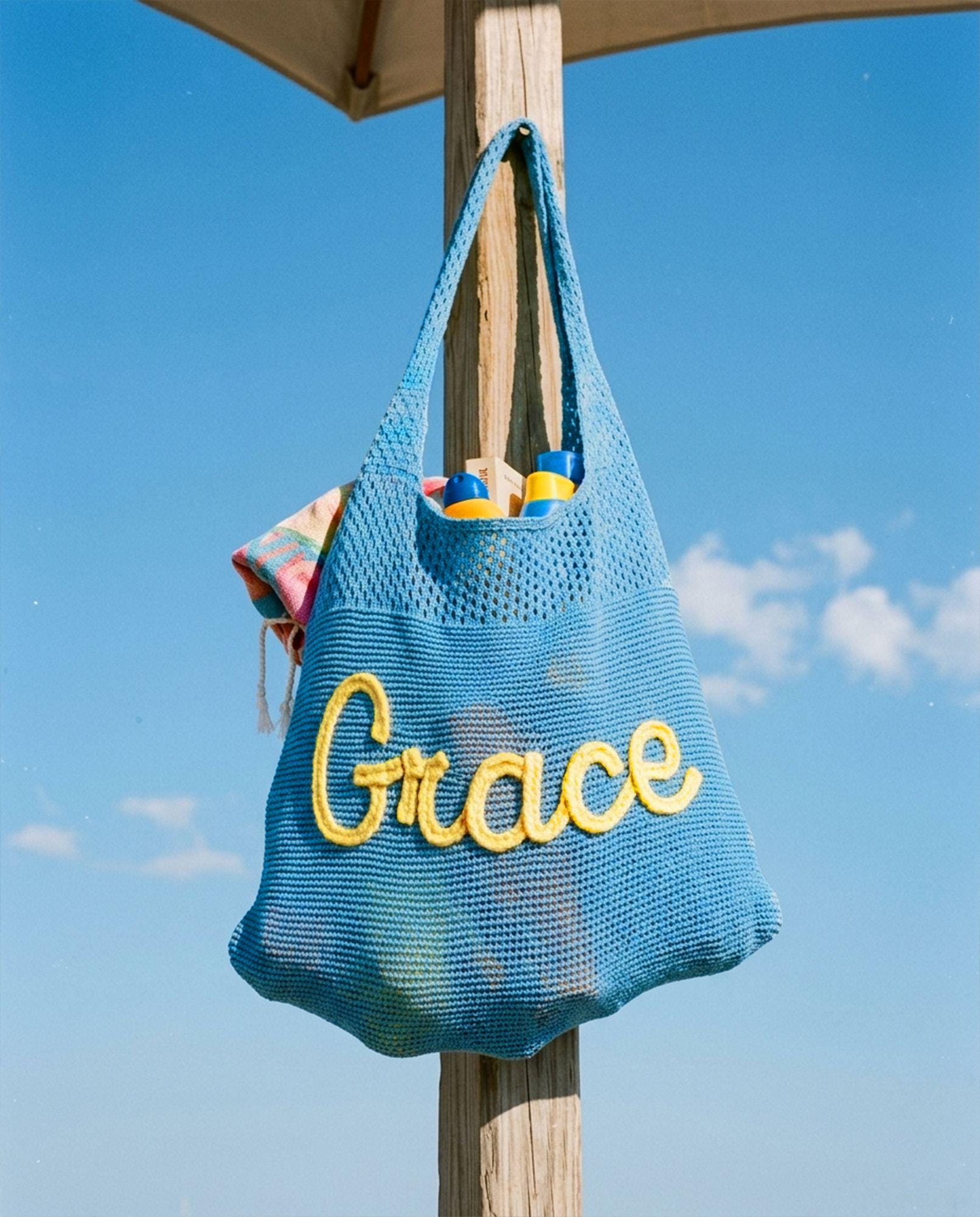 Custom Embroidered Knit Beach Tote Bag