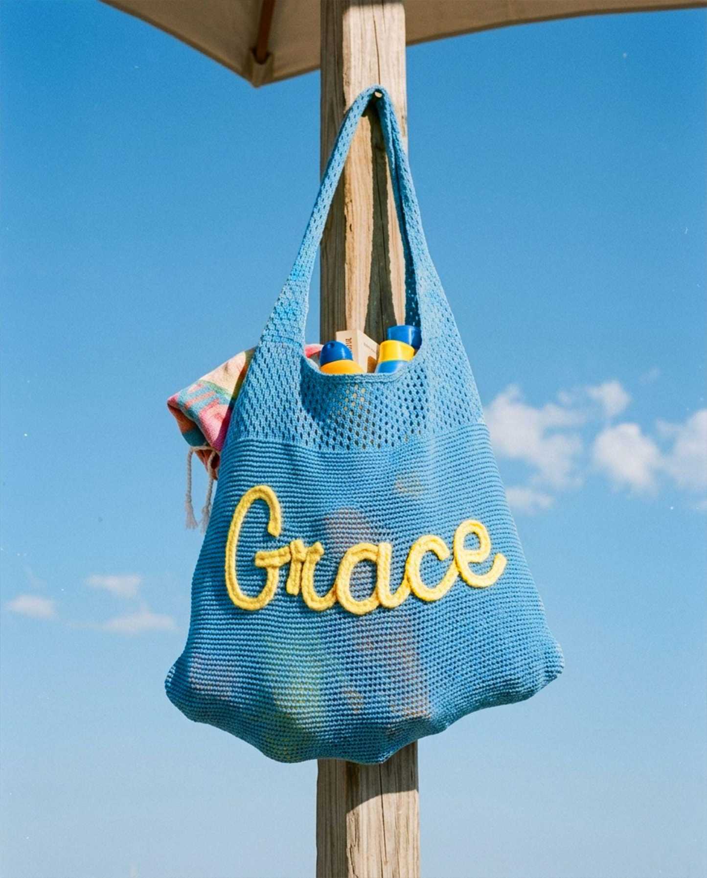 Custom Embroidered Knit Beach Tote Bag