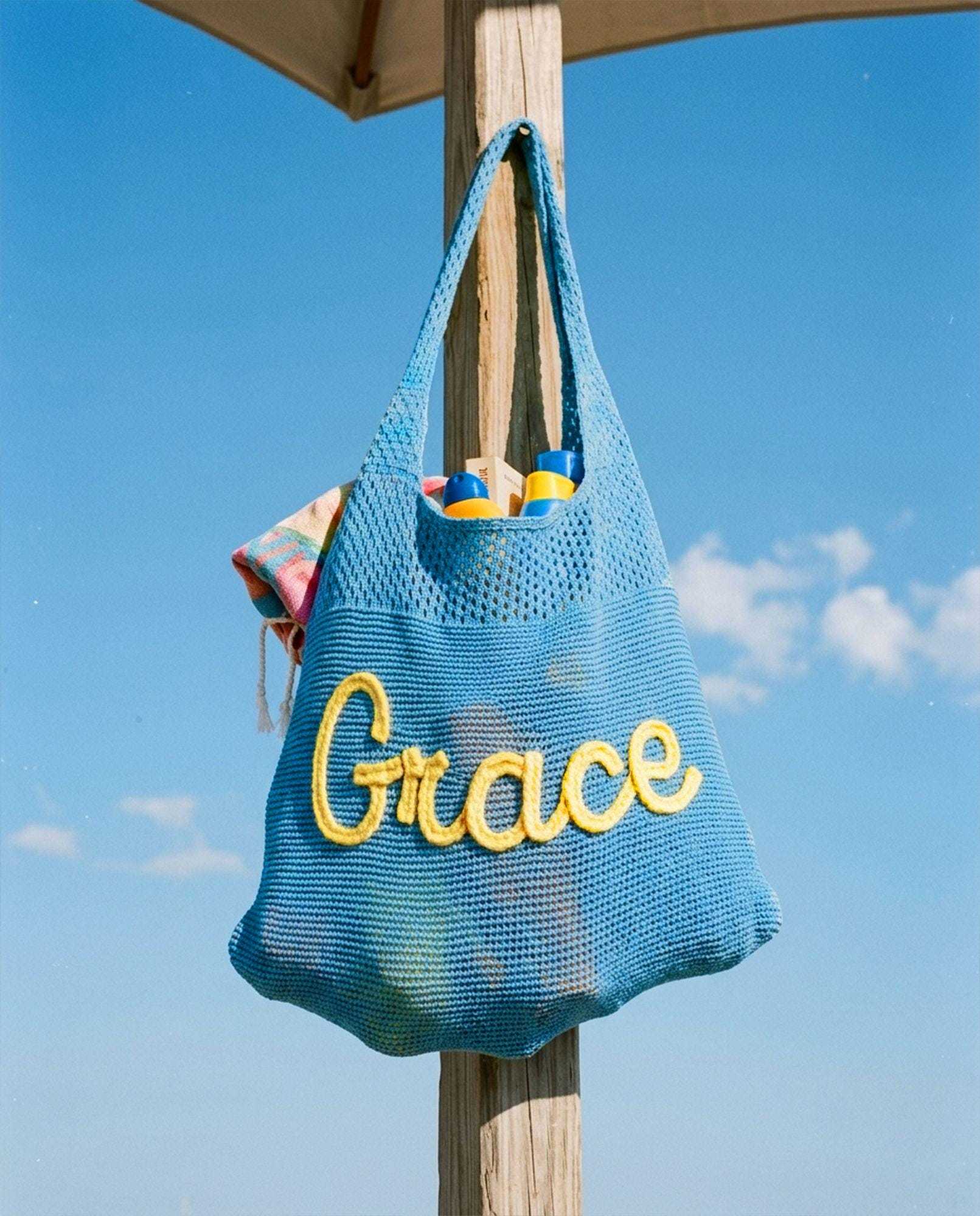 Custom Embroidered Knit Beach Tote Bag