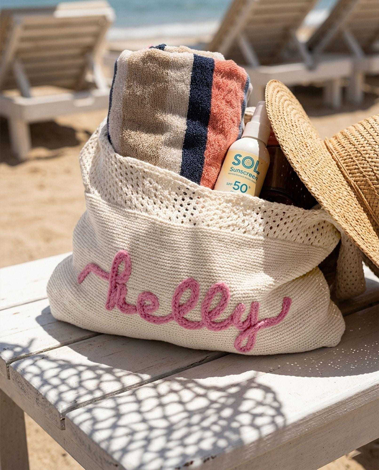 Custom Embroidered Knit Beach Tote Bag