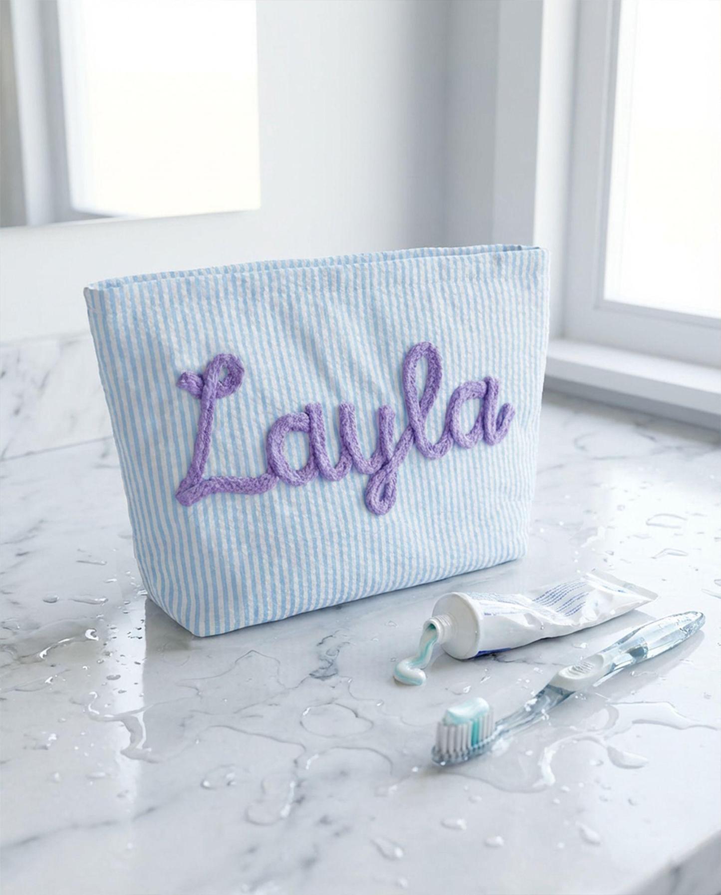 Preppy Cosmetic Bag👝Custom Seersucker Makeup Bag