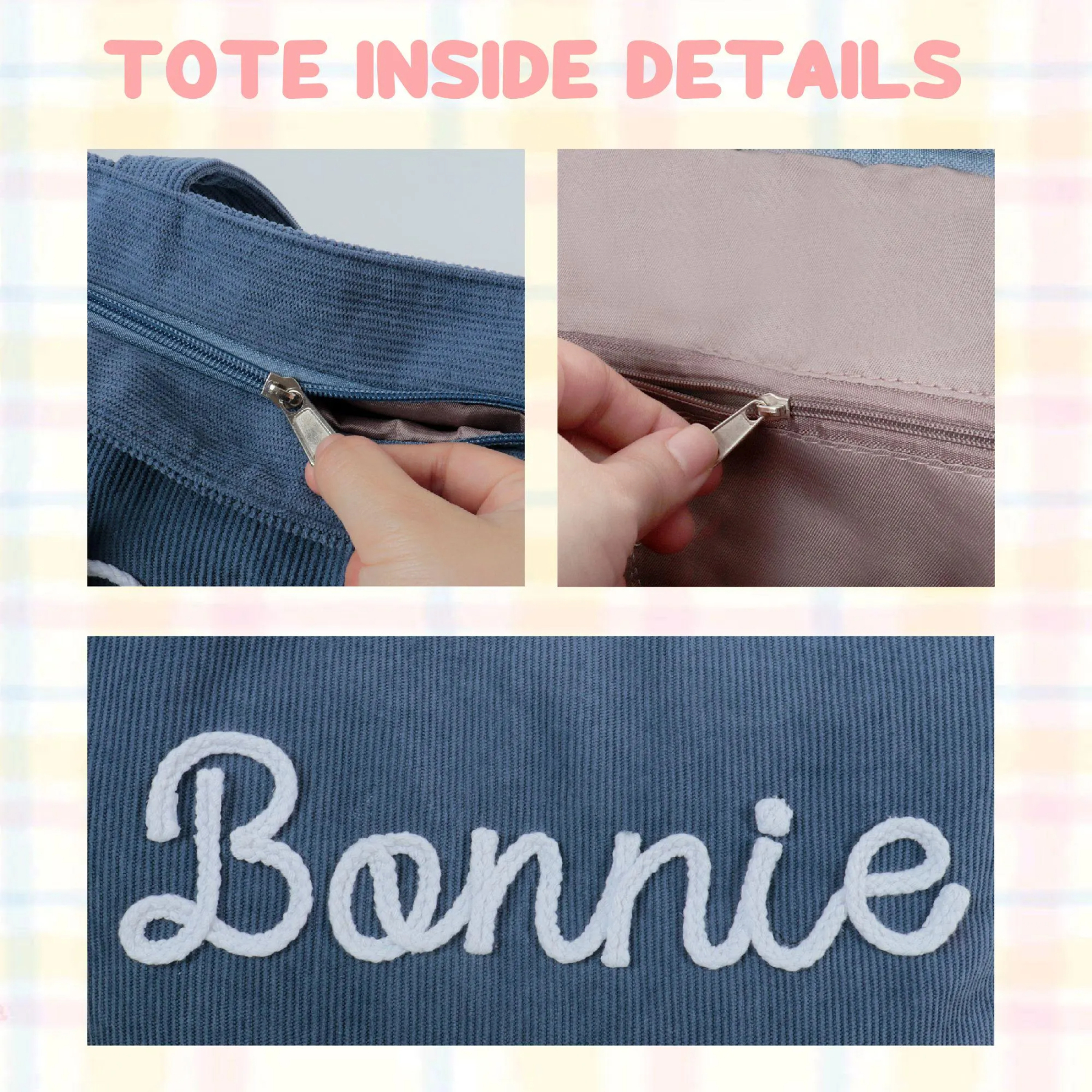 Custom Corduroy Tote Bag with Zipper