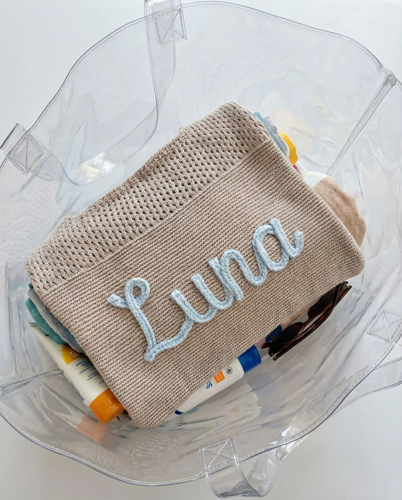 Custom Embroidered Knit Beach Tote Bag