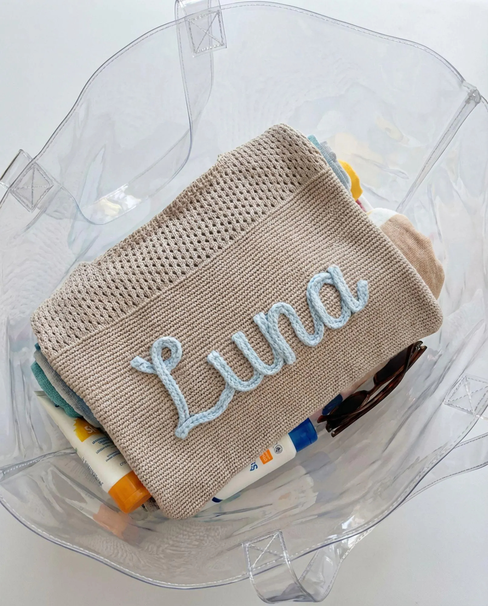 Custom Embroidered Knit Beach Tote Bag