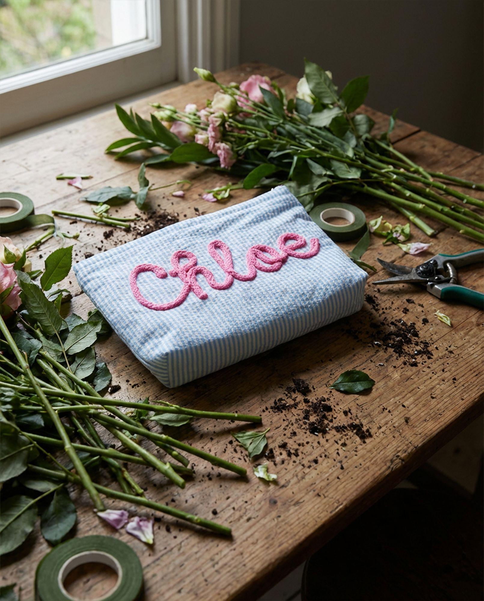 Preppy Cosmetic Bag👝Custom Seersucker Makeup Bag