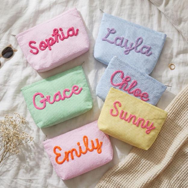 Preppy Cosmetic Bag👝Custom Seersucker Makeup Bag