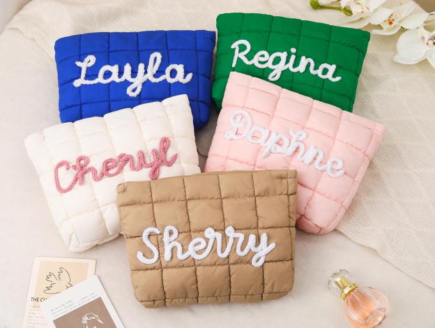 Personalized Quilted Nylon Makeup Bag