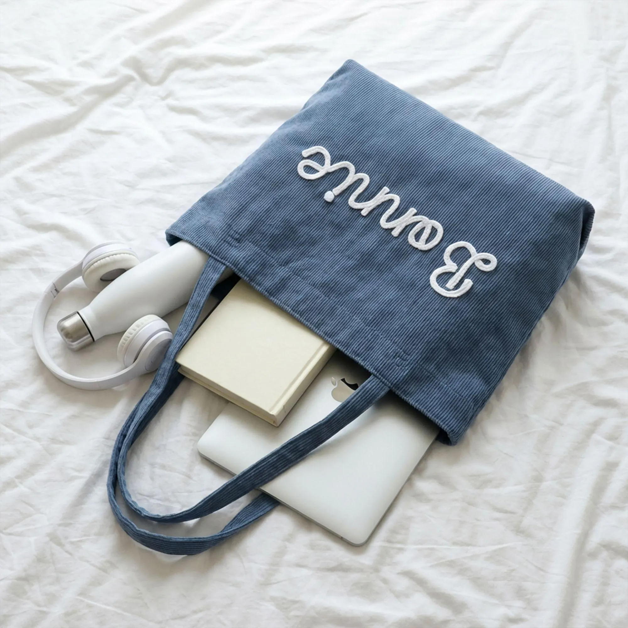 Custom Corduroy Tote Bag with Zipper