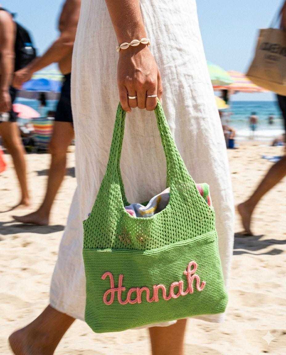 Custom Embroidered Knit Beach Tote Bag