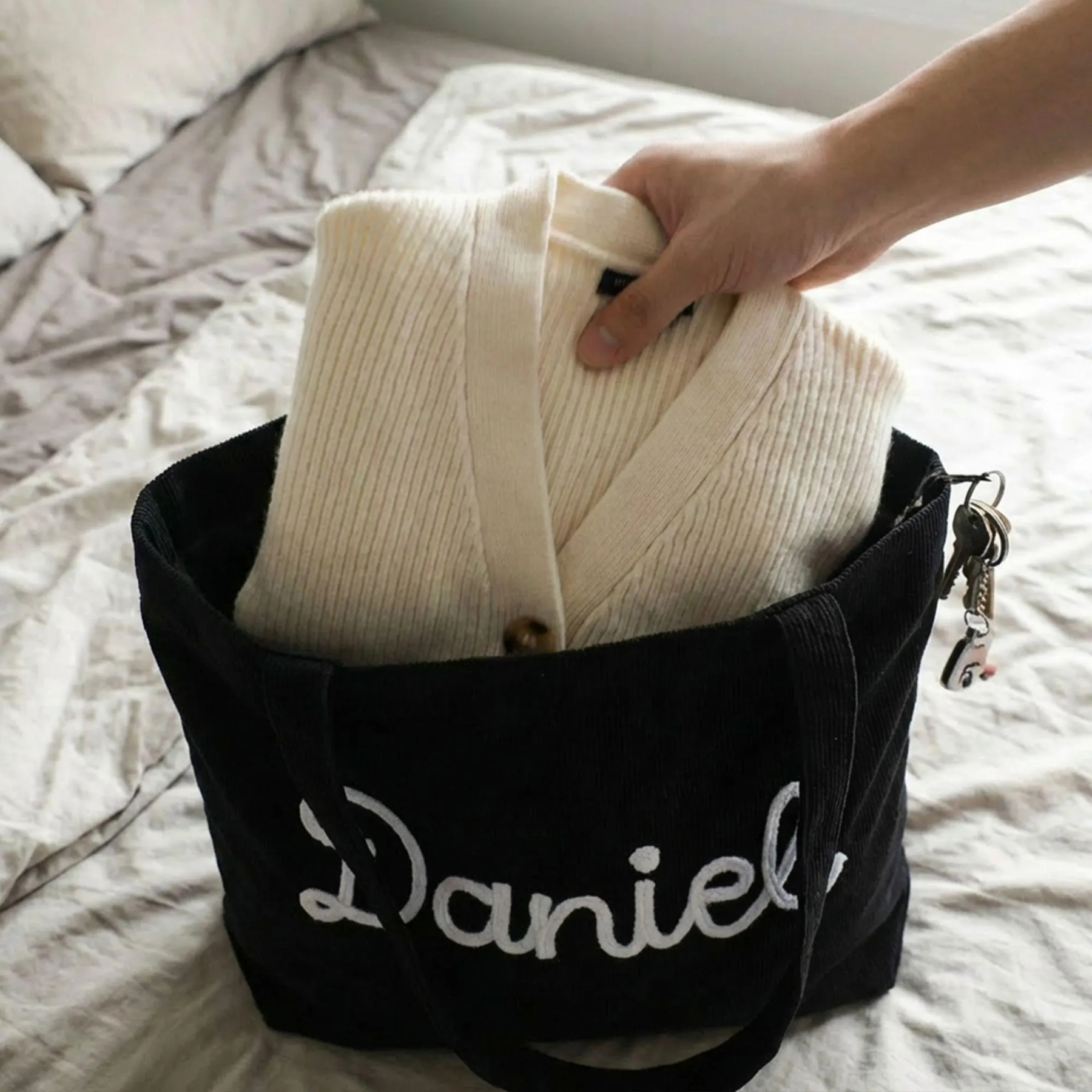 Custom Corduroy Tote Bag with Zipper