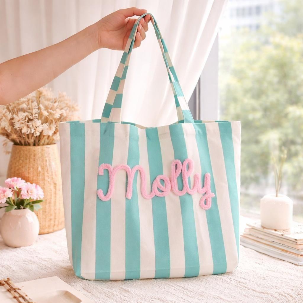 Personalized Embroidered Name Chenille Tote Bag
