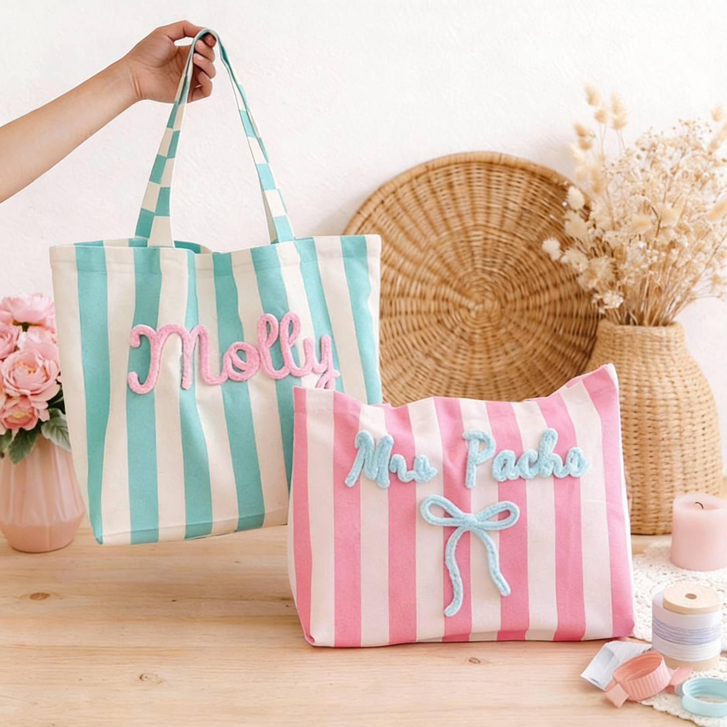 Personalized Embroidered Name Chenille Tote Bag