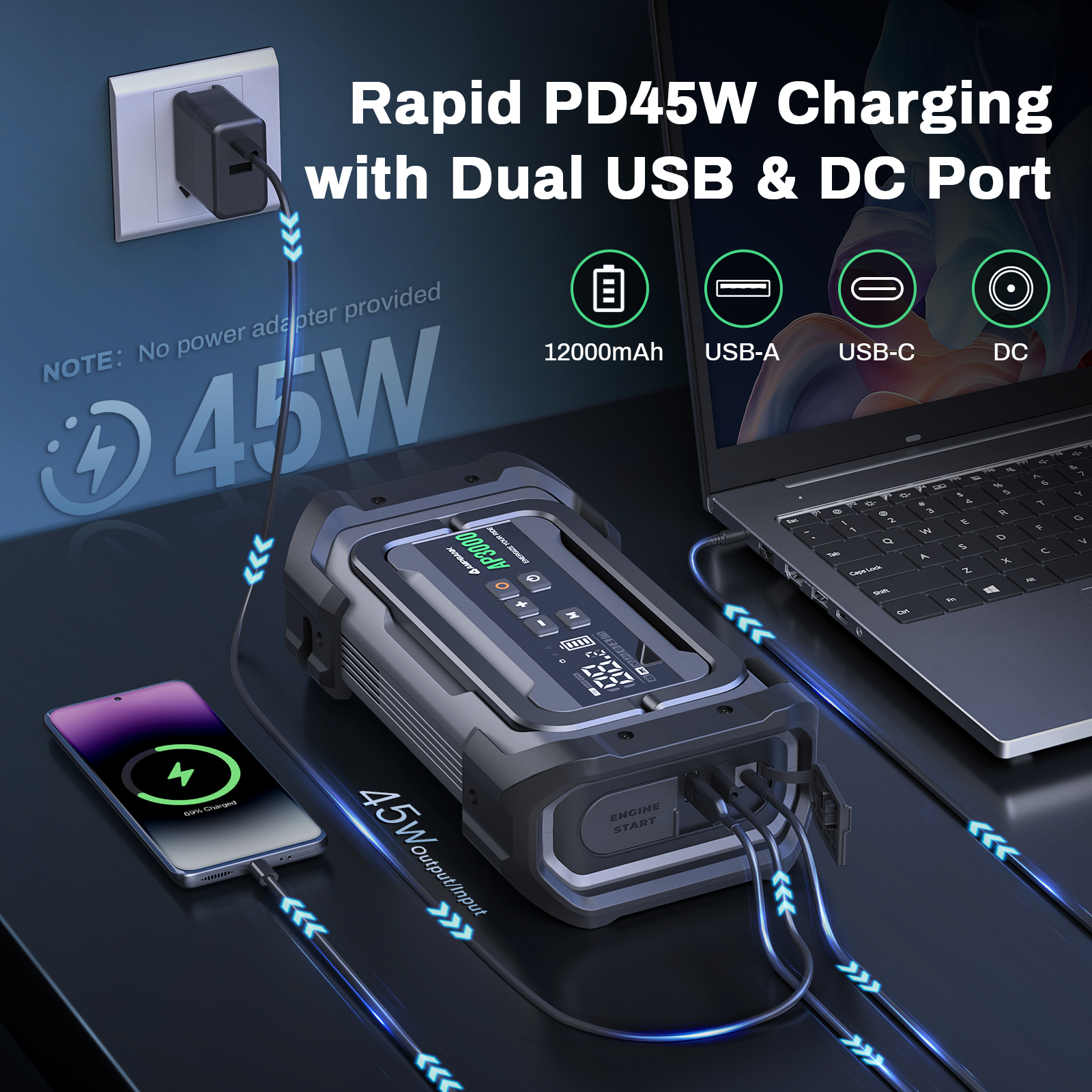 Jump Starter with Air Compressor AMPBANK 3000A 