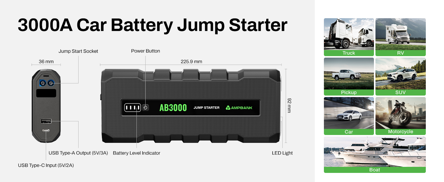 Battery Jump Starter 3000A AMPBANK