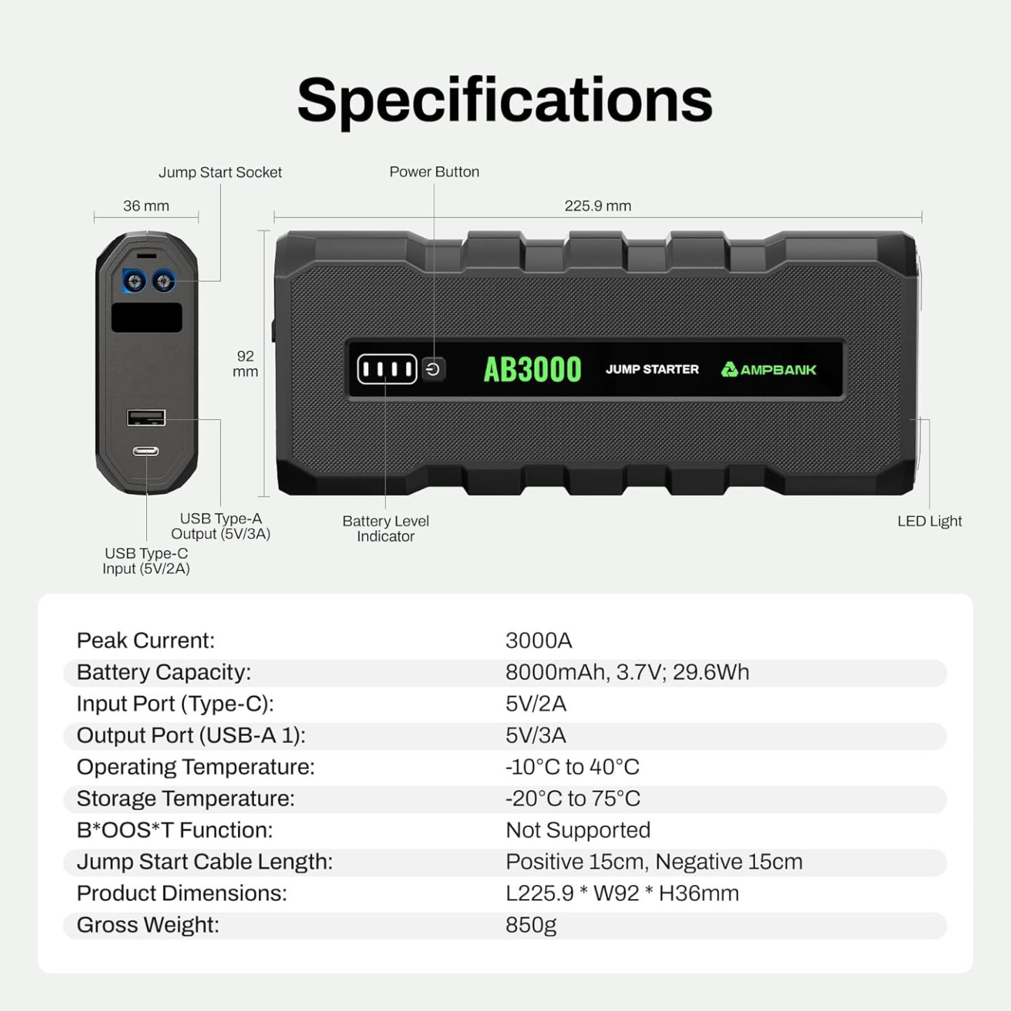 Battery Jump Starter 3000A AMPBANK