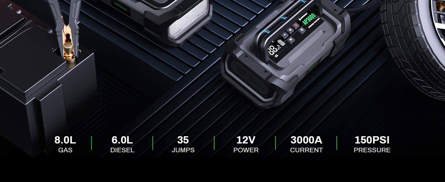 Jump Starter with Air Compressor AMPBANK 3000A 