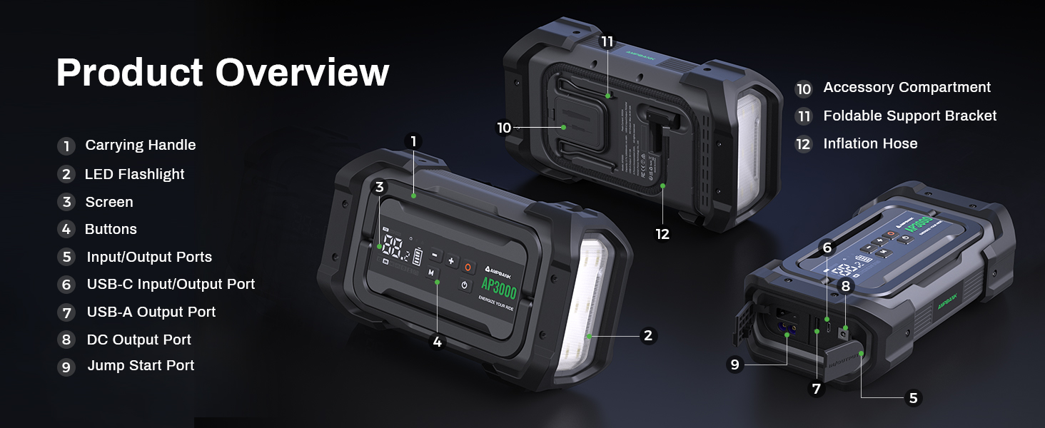 Jump Starter with Air Compressor AMPBANK 3000A 