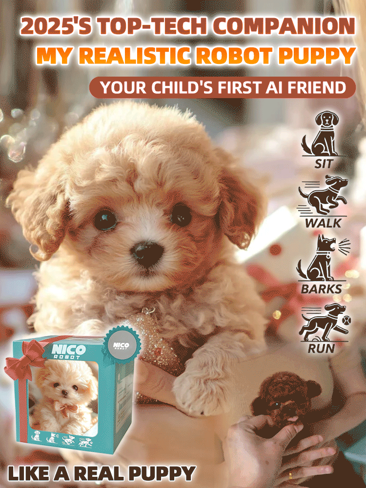 【AI Smart Companion】 Robot puppy doll! The short plush feels super soft, with built-in smart sensor for interaction, it can shake its head and tail, bark and walk, the first choice for gifts and personal use