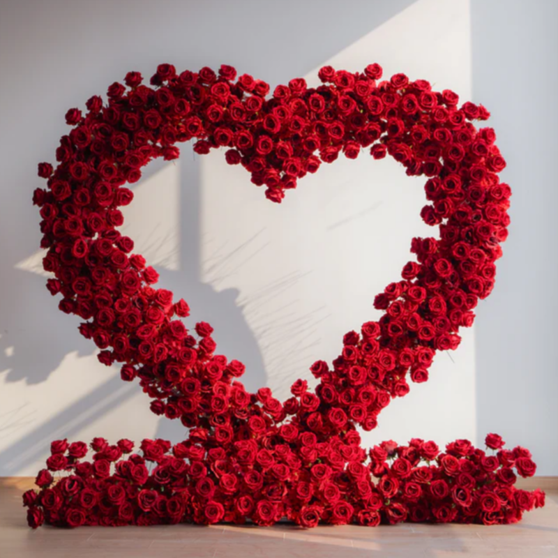 7.2ft Red Heart Shaped Artificial Floral Arch Event Backdrop Wedding Decor