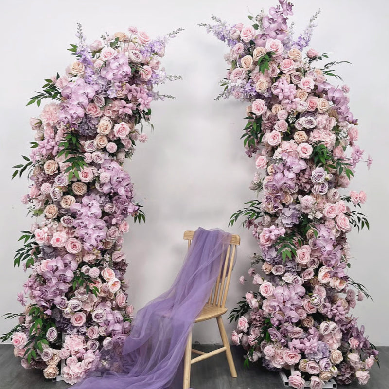 Set of 2 Purple Artificial Flower Arch Wedding Ceremony Decor