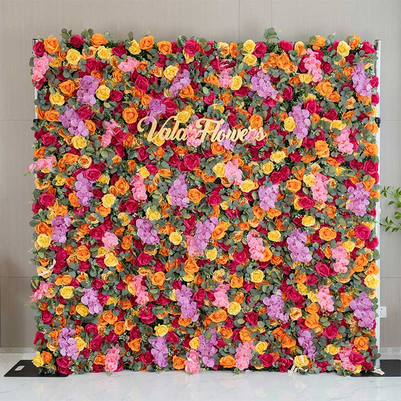Roll Up Fabric Artificial Flower Wall Wedding Backdrop, Floral Party Decor, Event Photography-VF-308