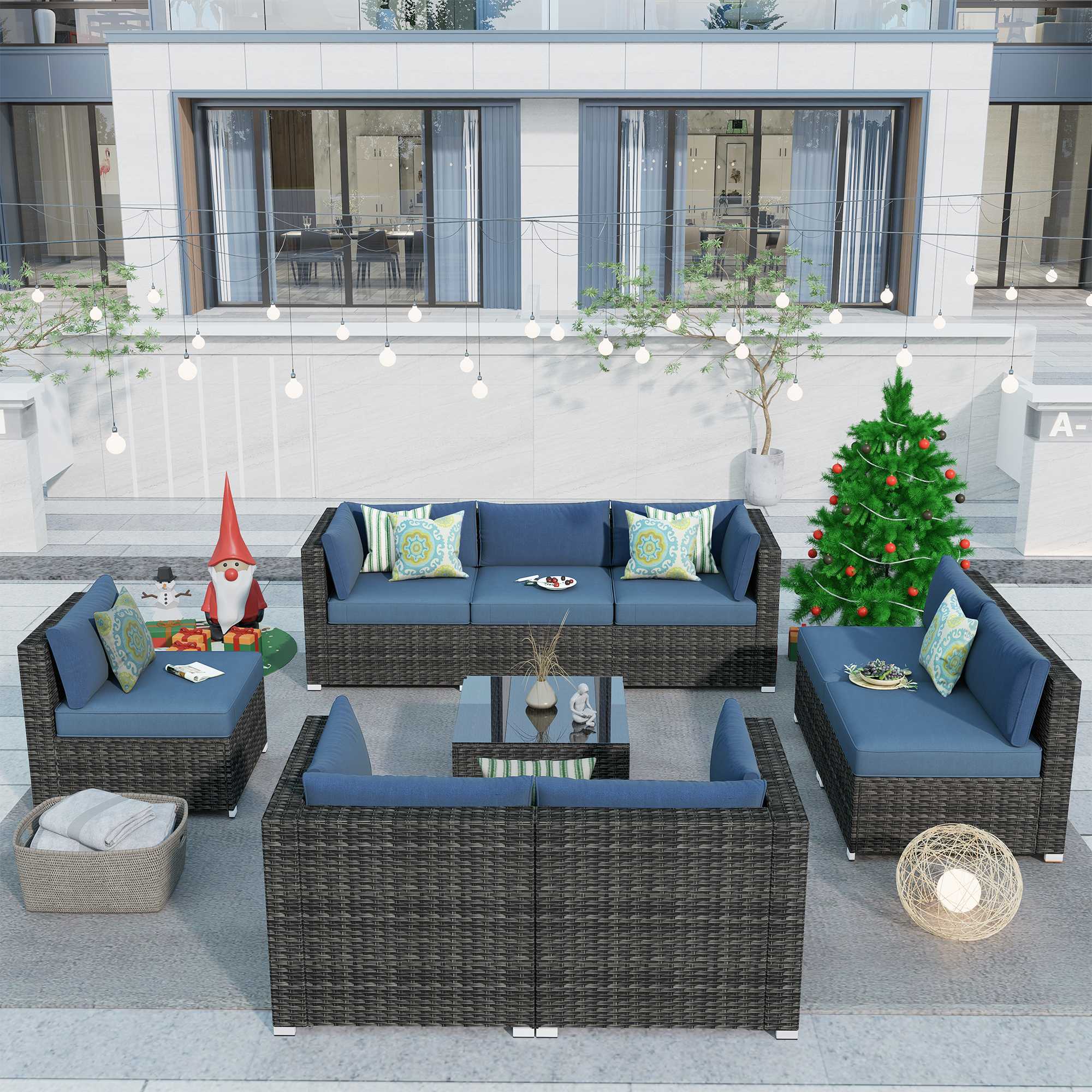 Outdoor Sectional Furniture 9-Piece with Cushions and Table