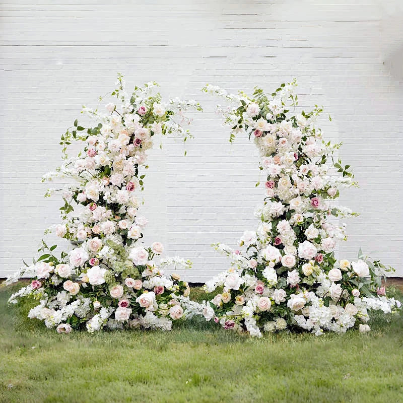 Set of 2 White Artificial Flower Wedding Arch Wedding Backdrop