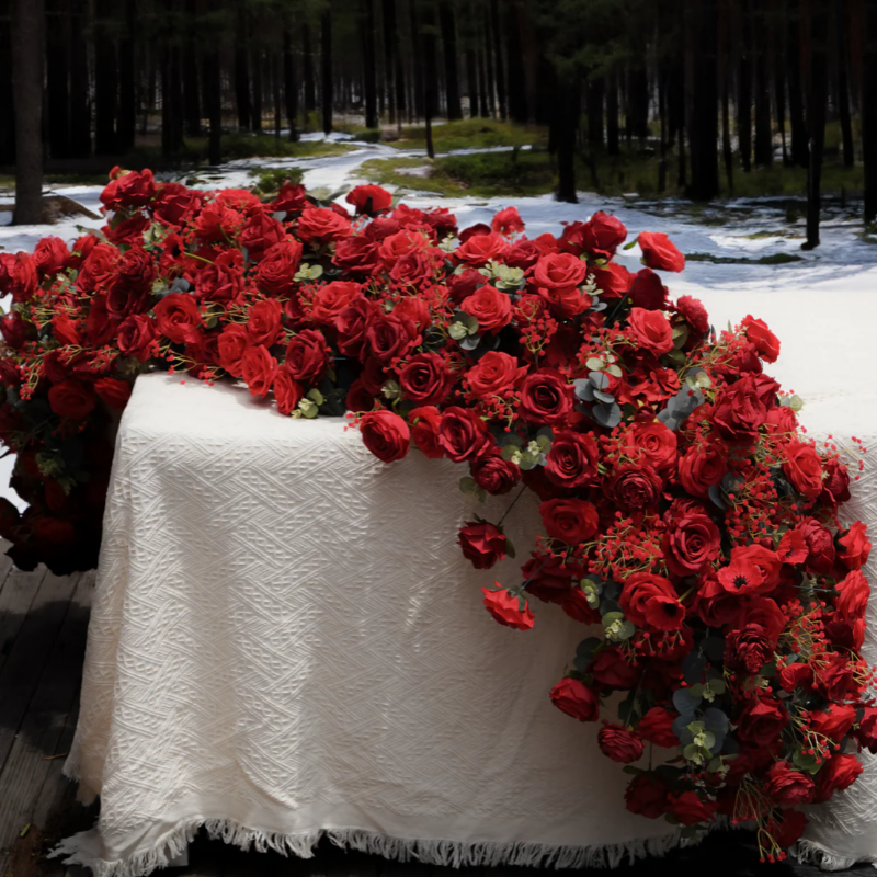 Red Artificial Flower Wedding Table Decor