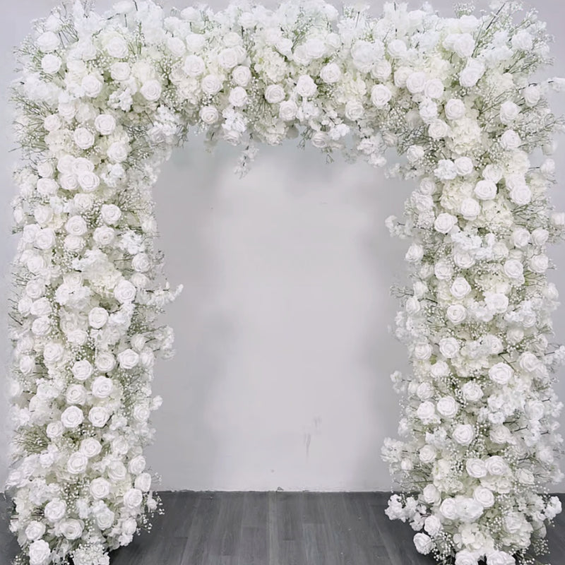 3D White Roses And Baby's Breath Artificial Flower Arch Party Decor Event Backdrop