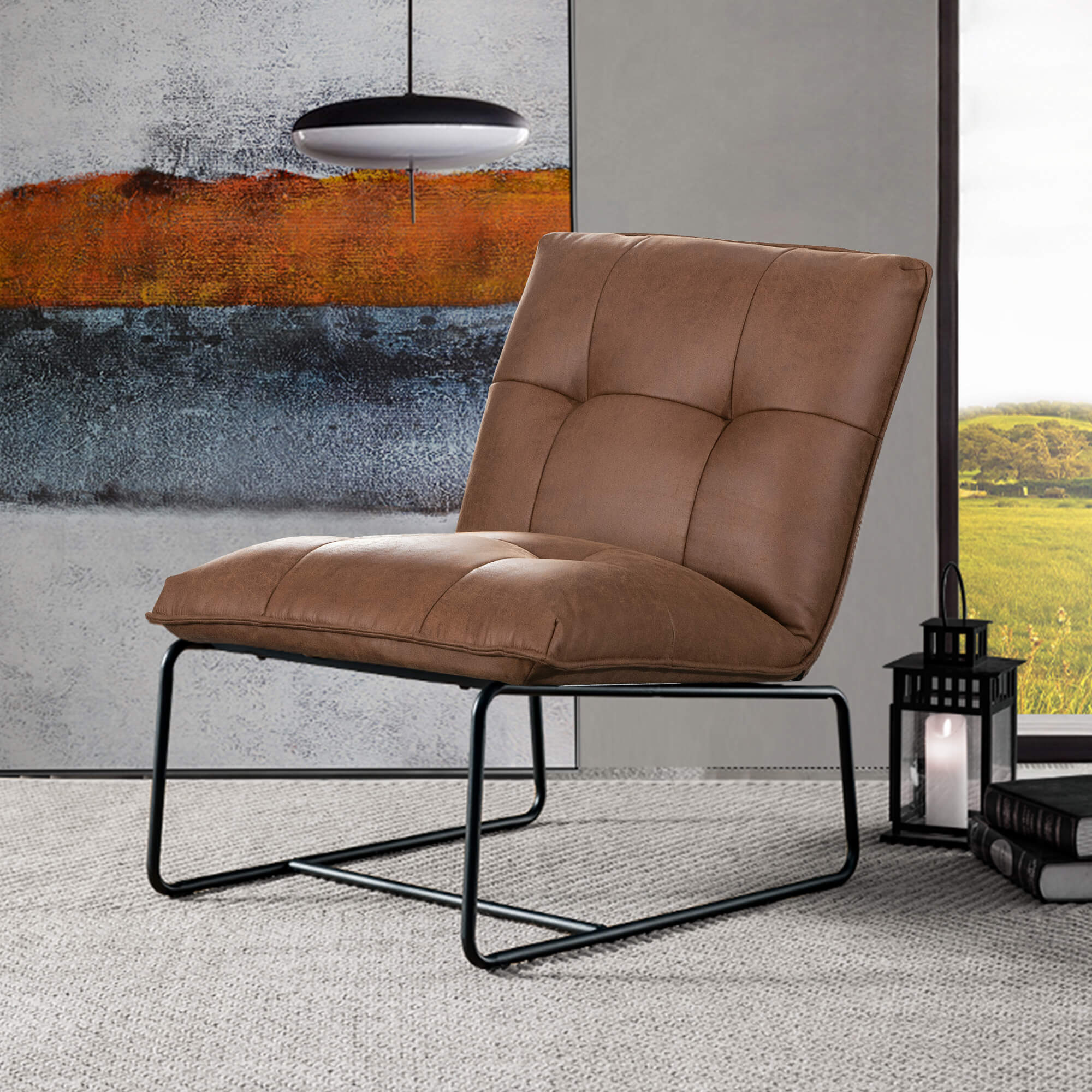 Living Room 25.2'' Wide Armless Accent Chair with Metal Frame