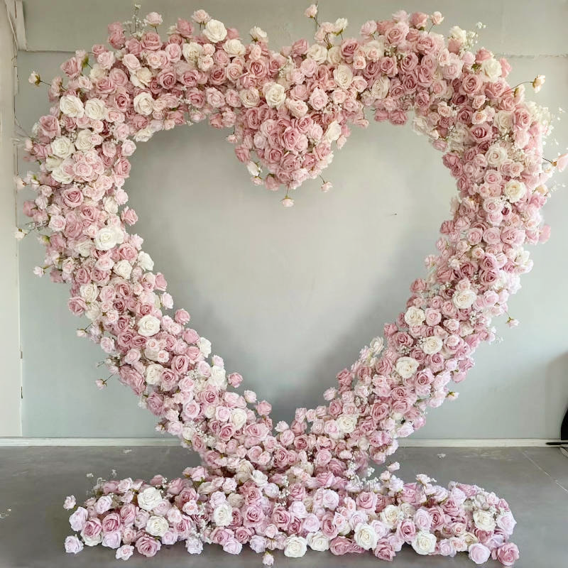 7.2ft Pink Roses Heart Shaped Artificial Floral Arch Event Backdrop Wedding Decor