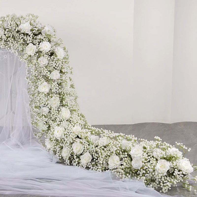 White Roses And  Baby's Breath Faux Floral Wedding Table Flowers Wedding Decor