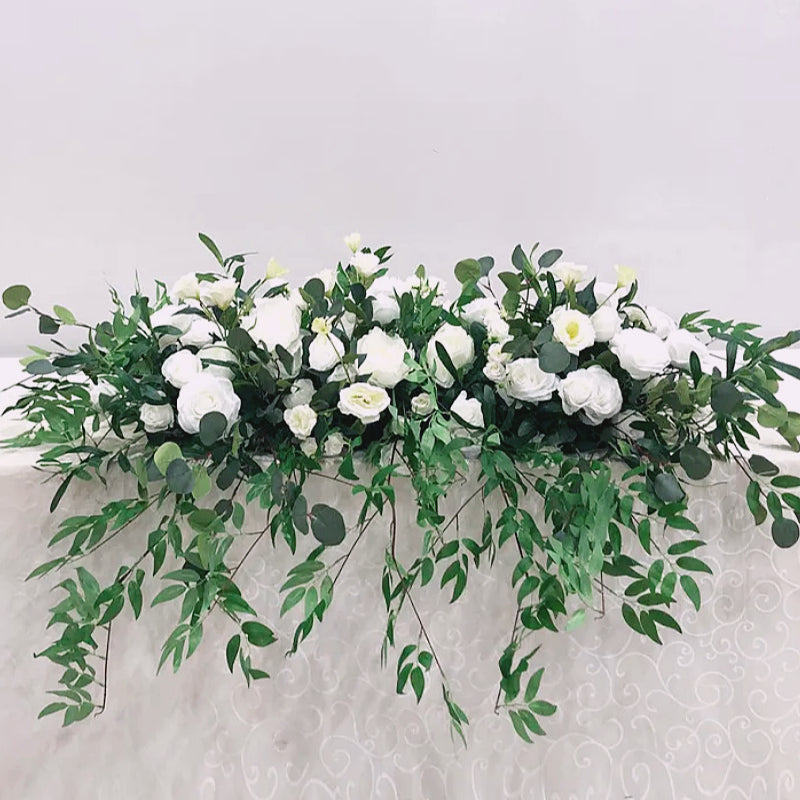 White And Green Artificial Flowers Wedding Head Table Decor