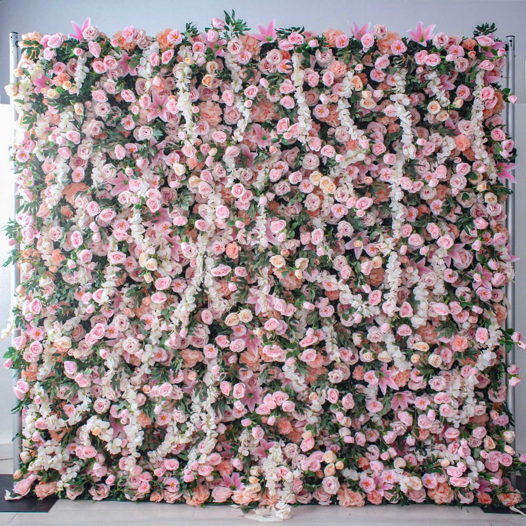 Roll Up Fabric Artificial Flower Wall Wedding Backdrop, Floral Party Decor, Event Photography-VF-125