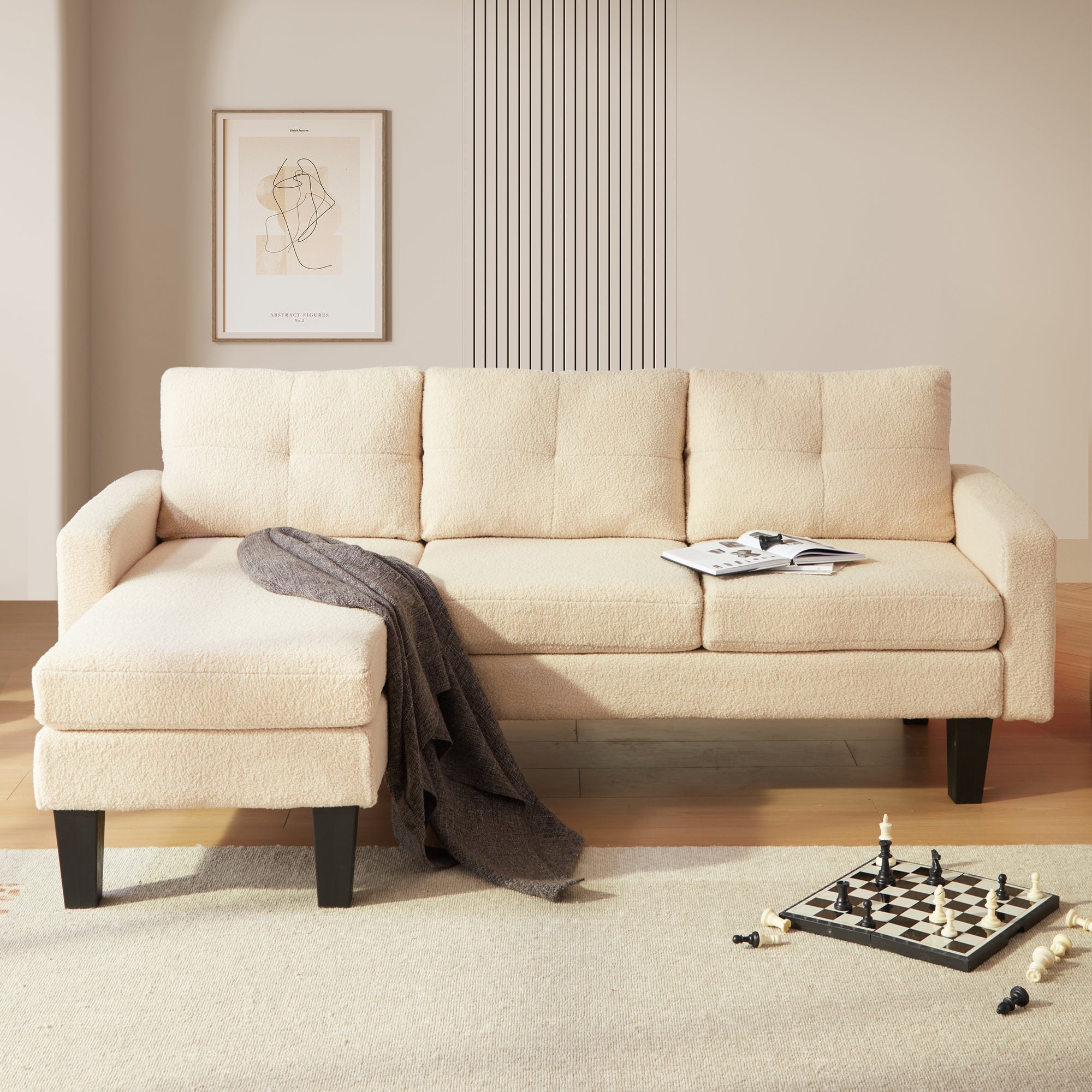 80" Small L Shape Sofa, Teddy Velvet Fabric