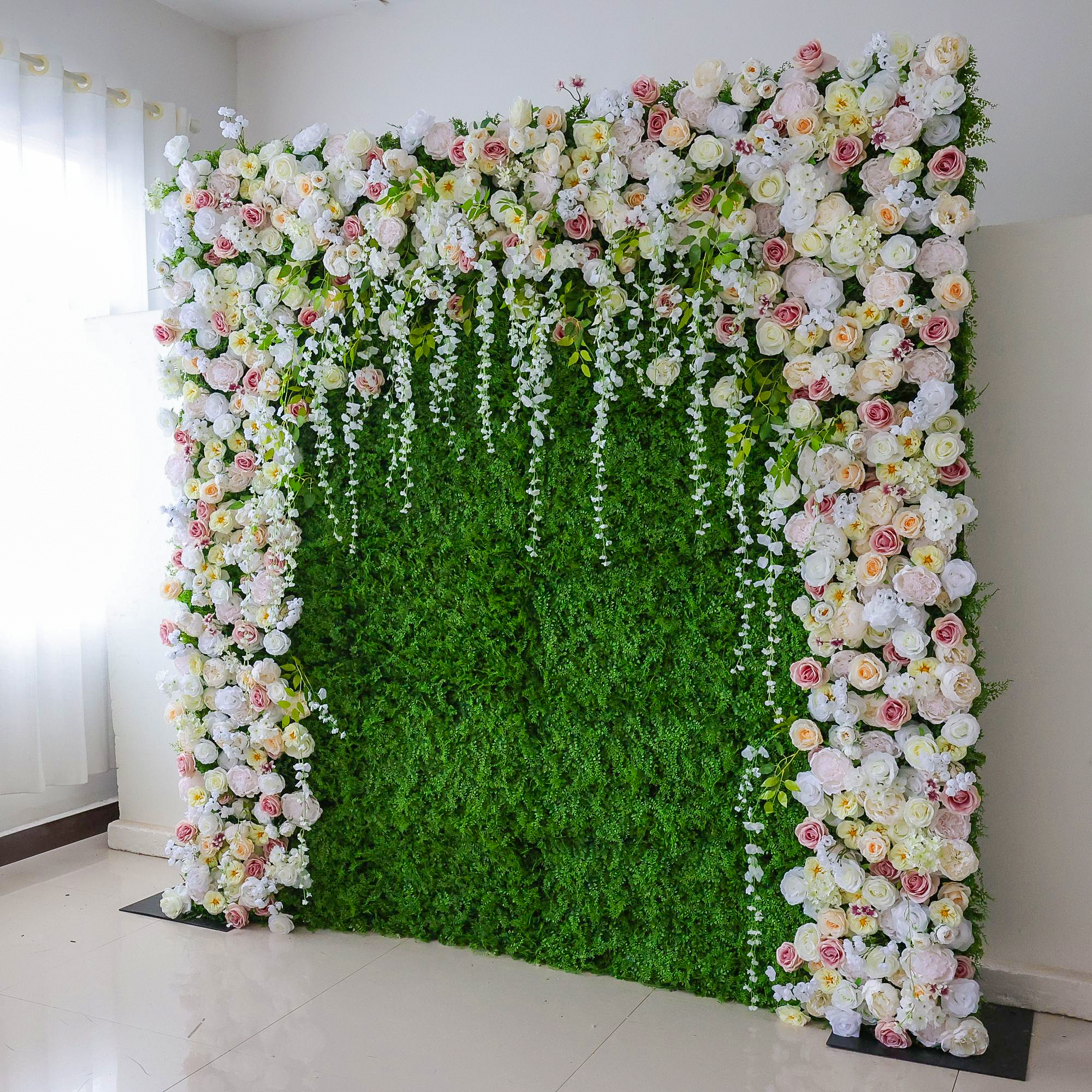 Roll Up Fabric Artificial Flower Wall Wedding Backdrop, Floral Party Decor, Event Photography-VF-294