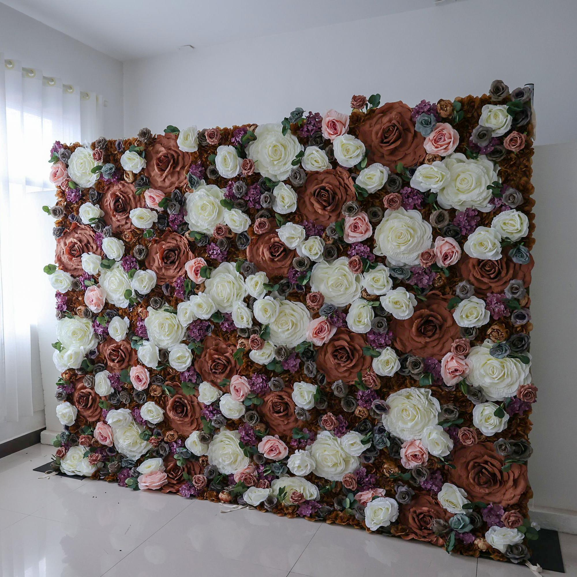 Roll Up Fabric Artificial Flower Wall Wedding Backdrop, Floral Party Decor, Event Photography-VF-320
