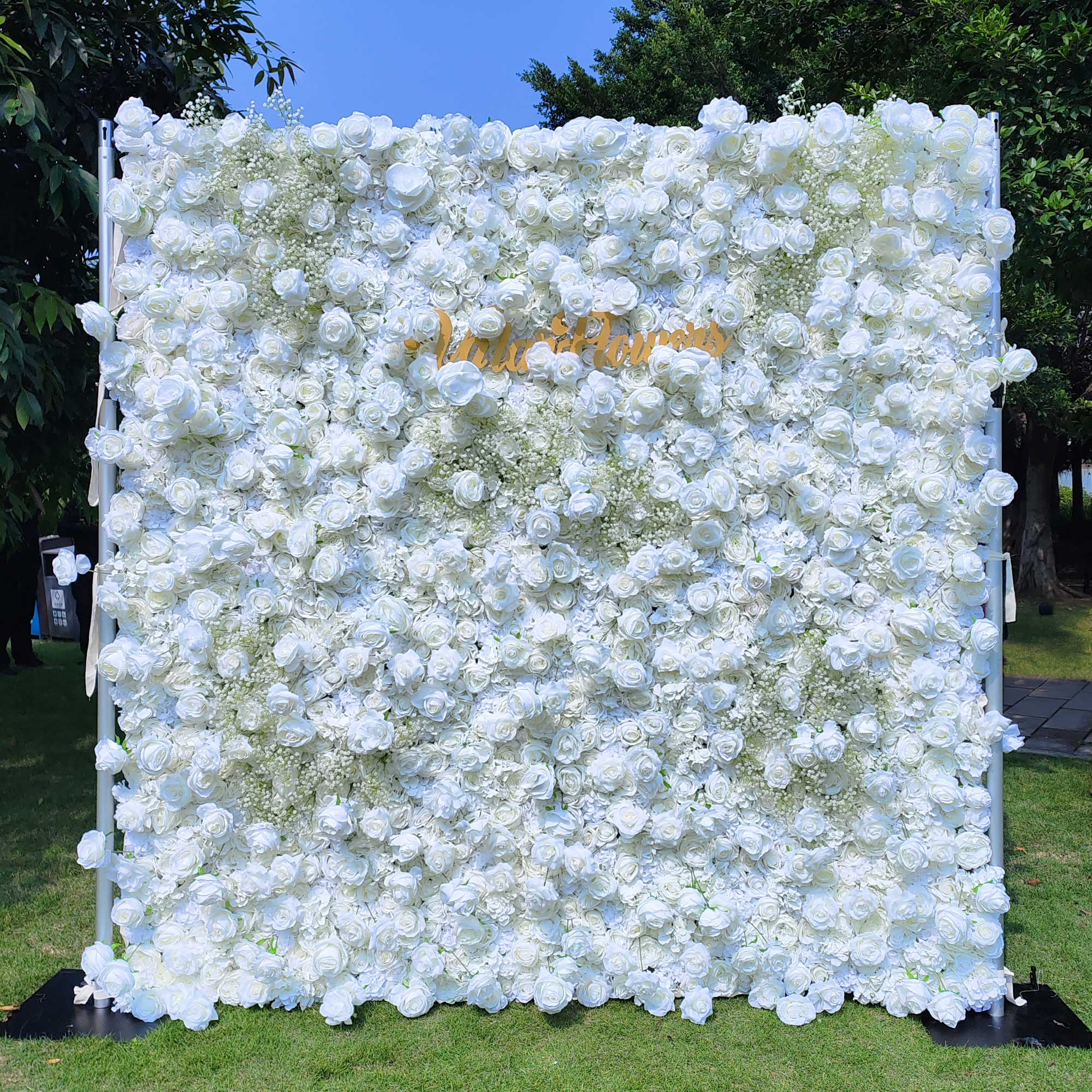 Elegant 5D White Roll-Up Flower Wall Backdrop - Bridal Party Decor - Wedding Venues Celebration Floral Wall