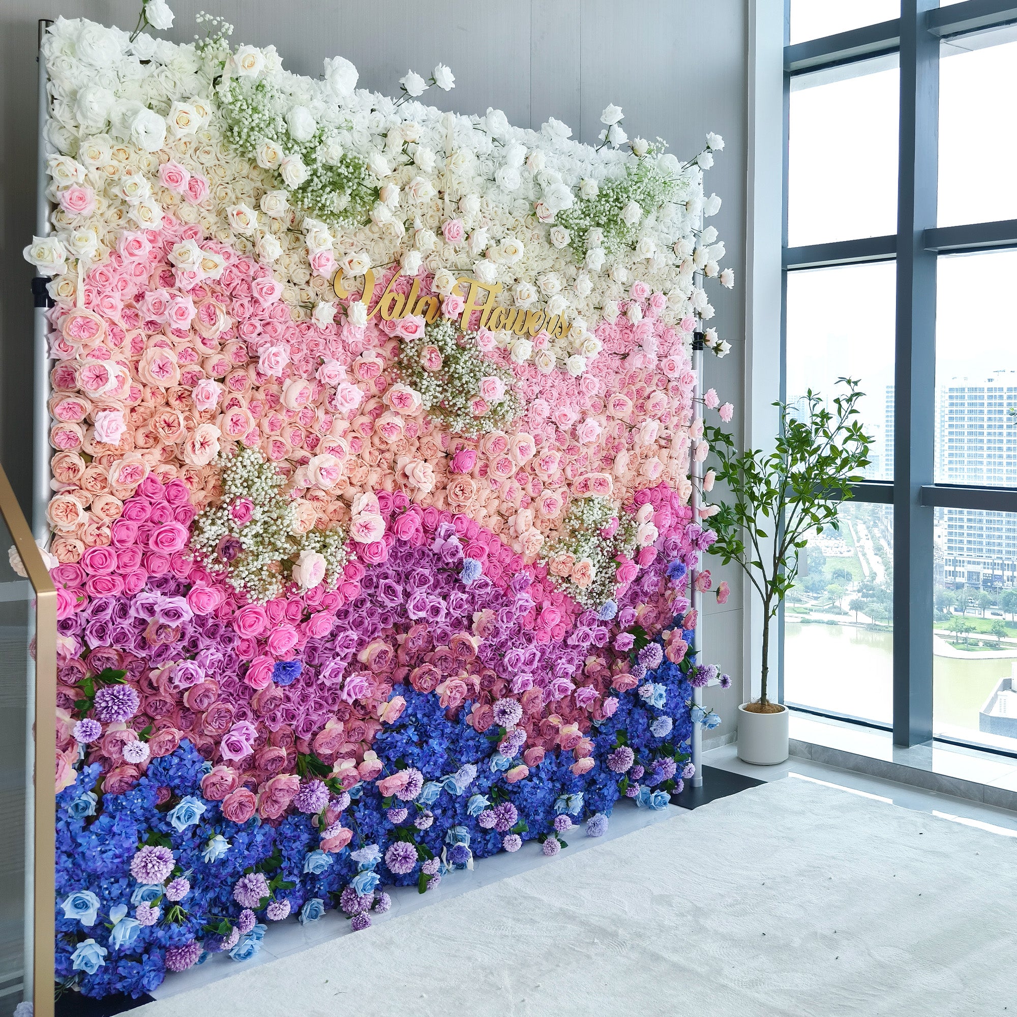Artificial Flower Wall Wedding Backdrop, Floral Party Decor, Event Photography-VF-340