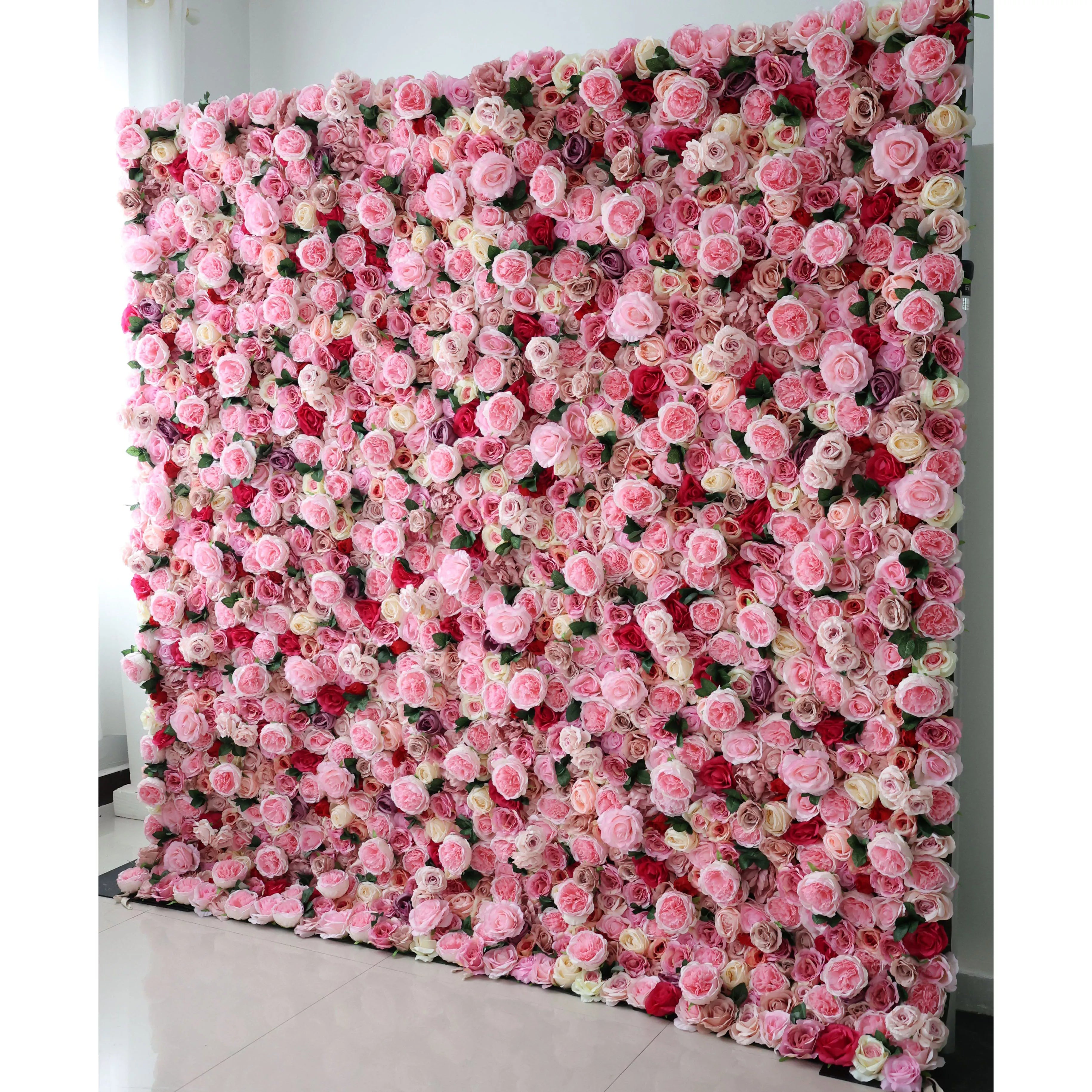 Artificial Mix Rose Red and Pink Flower Wall Wedding Backdrop, Floral Party Decor, Event Photography-VF-041
